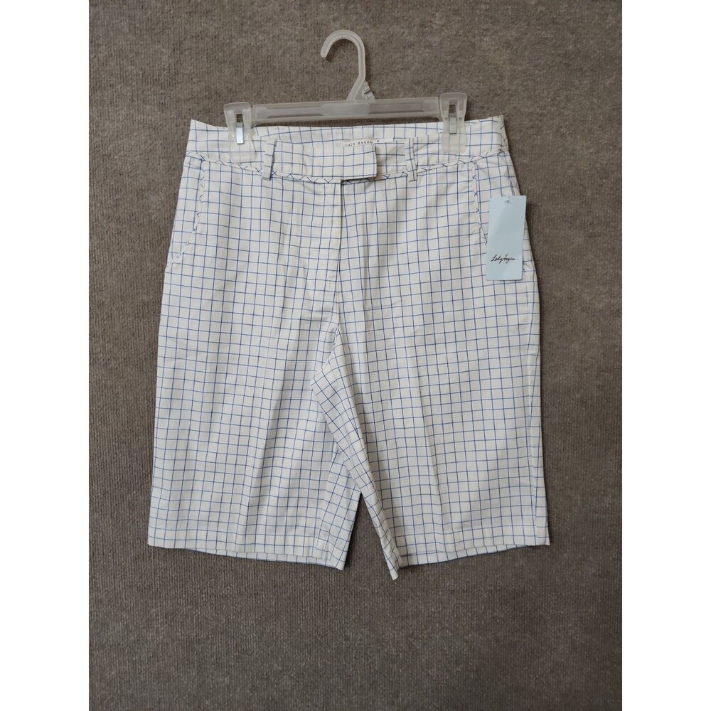 Lady Hagen Golf Shorts Womens 6 White Blue Check Lightweight Stretch NEW